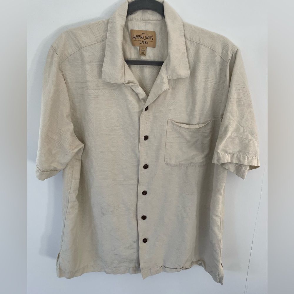 Havana Jack's Cafe Silk Palm Tree Short Sleeve Button Front Shirt size large